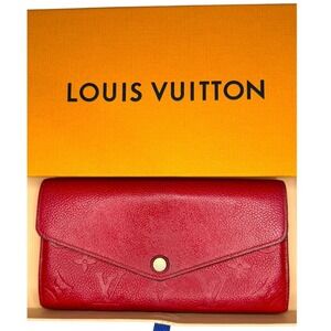 Louis Vuitton Sarah Wallet Red Monogram Empreinte Leather Snap Flap Authentic LV